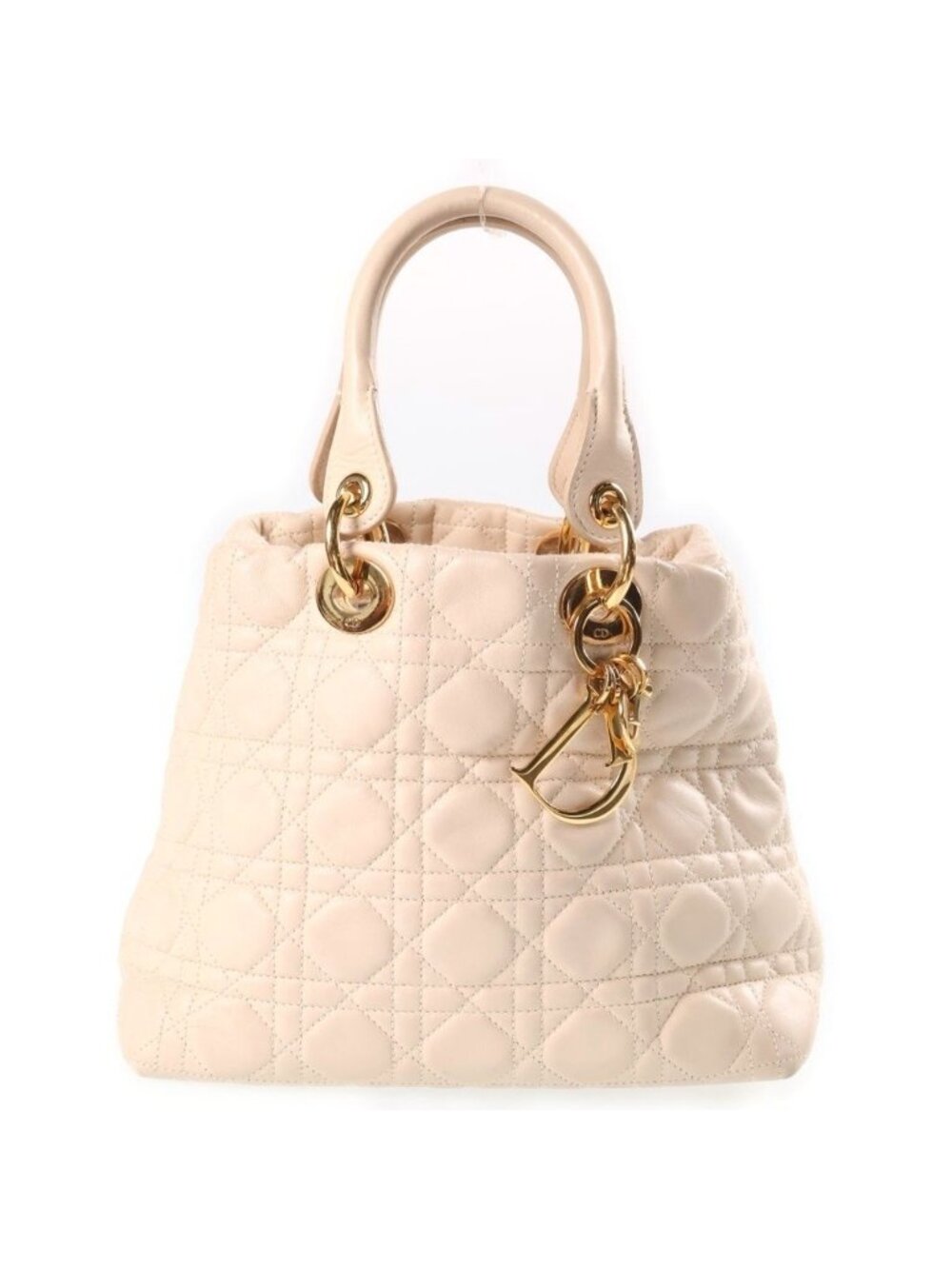Dior Cannage Handbag Beige Leather